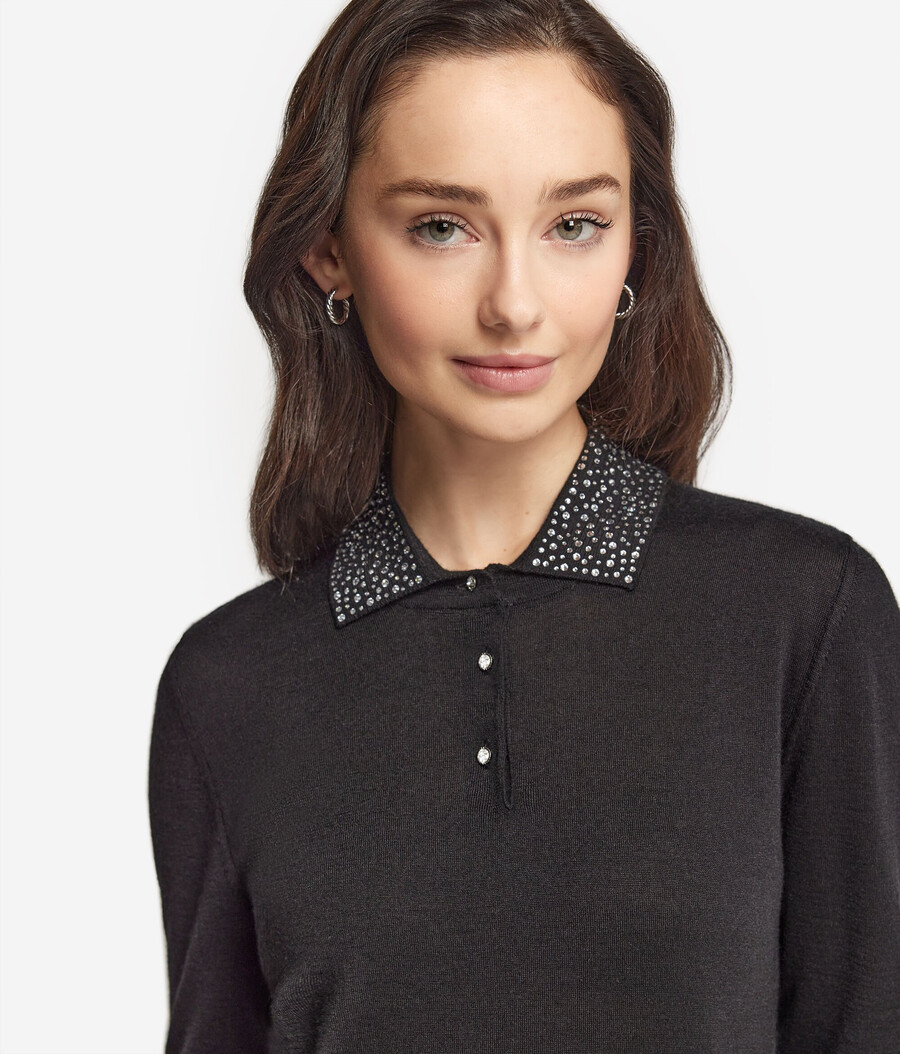 ultrafeines kaschmir-poloshirt mit strasssteinen