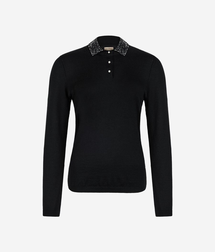 ultrafeines kaschmir-poloshirt mit strasssteinen