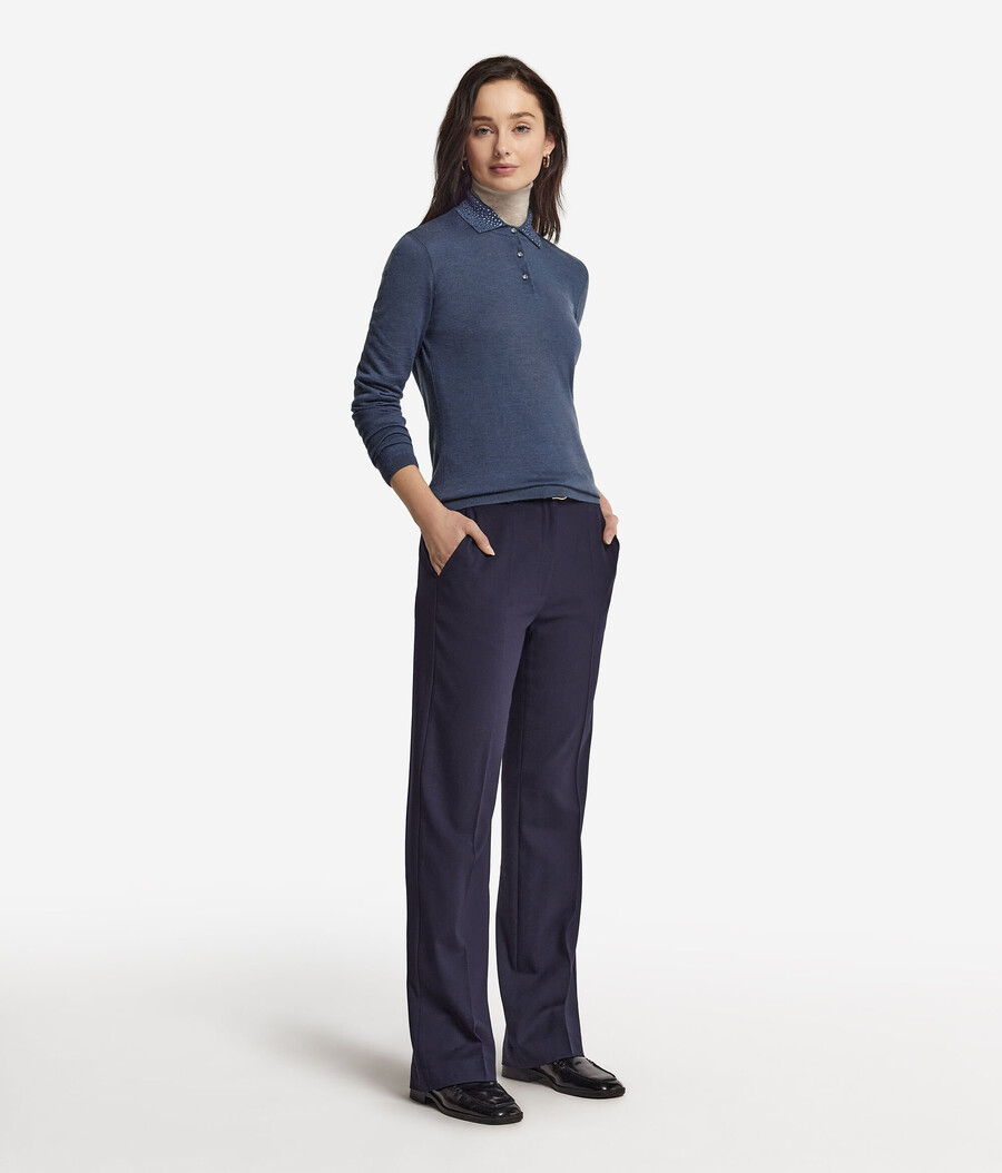 ultrafeines kaschmir-poloshirt mit strasssteinen