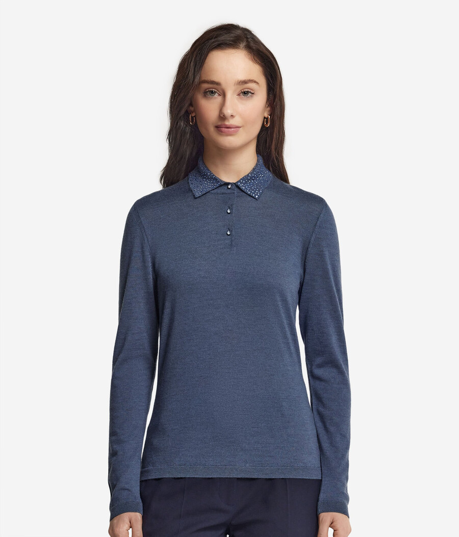 ultrafeines kaschmir-poloshirt mit strasssteinen