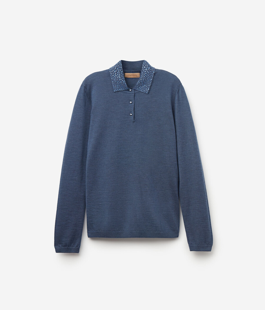 ultrafeines kaschmir-poloshirt mit strasssteinen