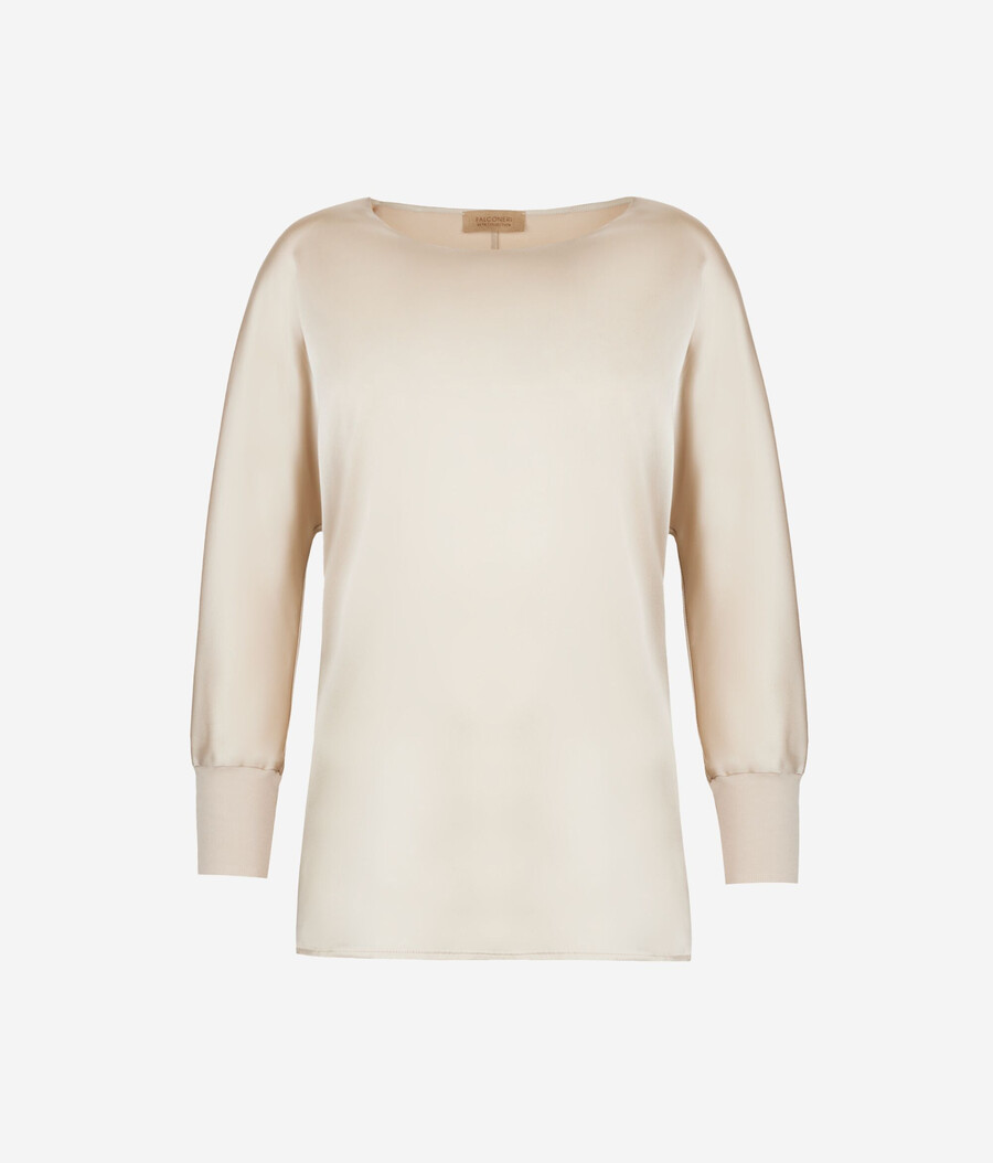 rundhals-pullover aus seidensatin