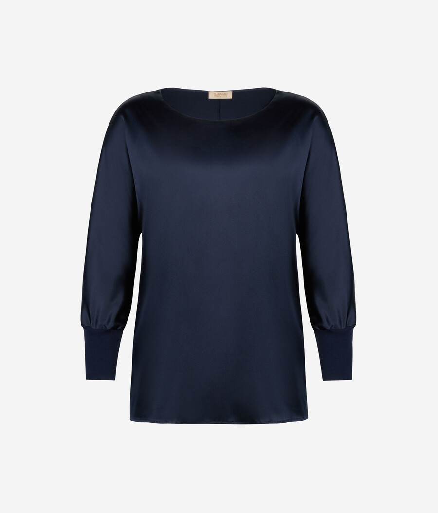 rundhals-pullover aus seidensatin