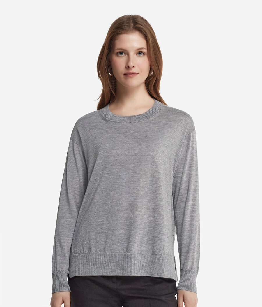 rundhals-kaschmirpullover mit schlitzen