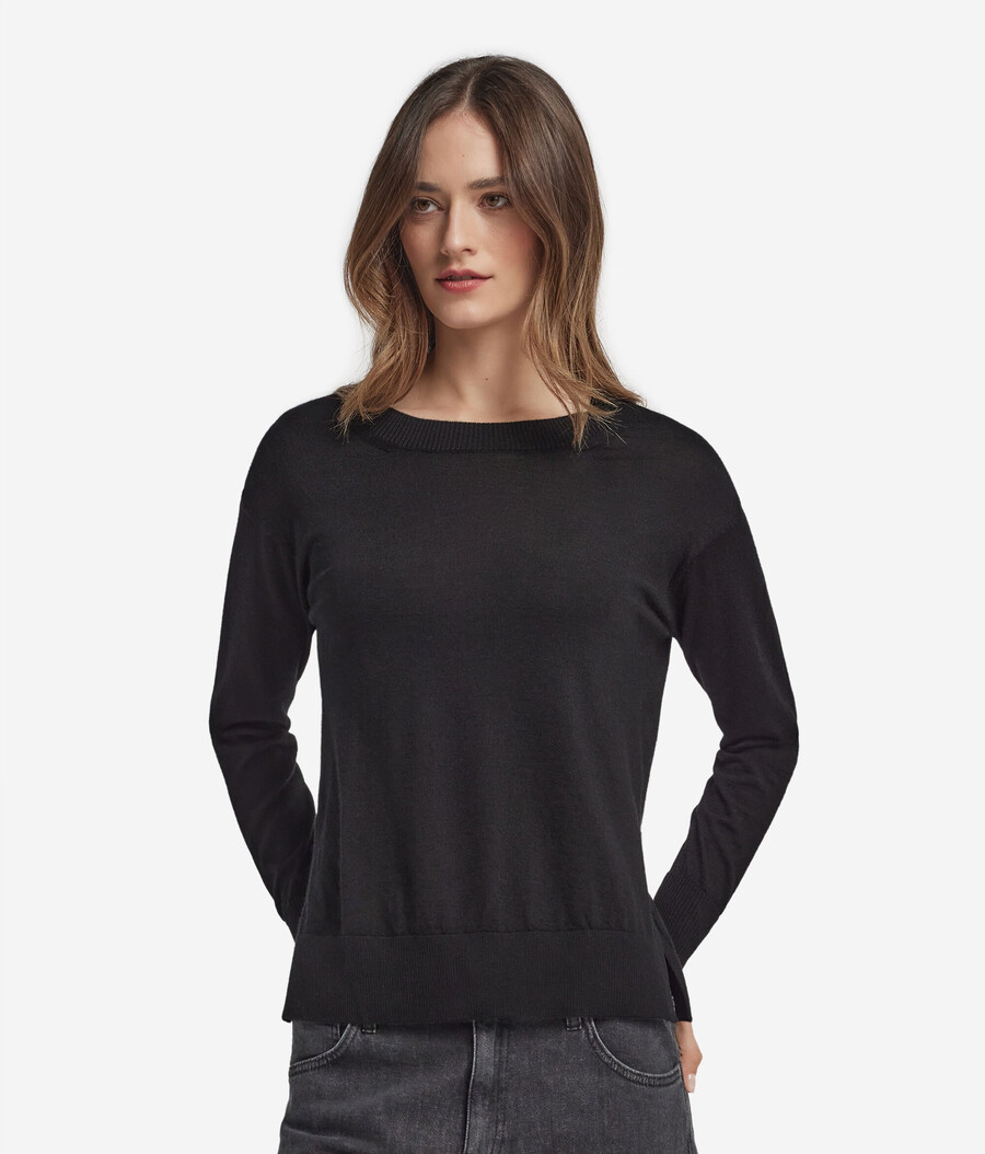 rundhals-kaschmirpullover mit schlitzen