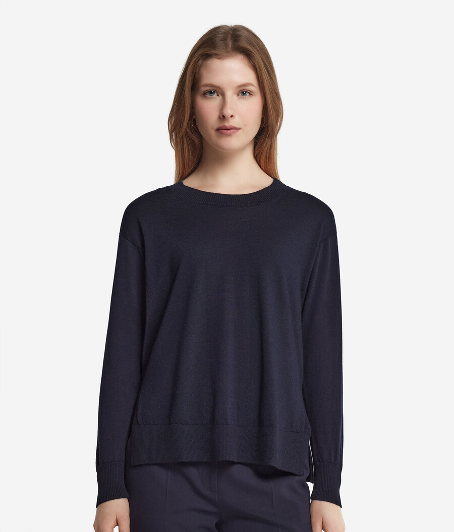 rundhals-kaschmirpullover mit schlitzen