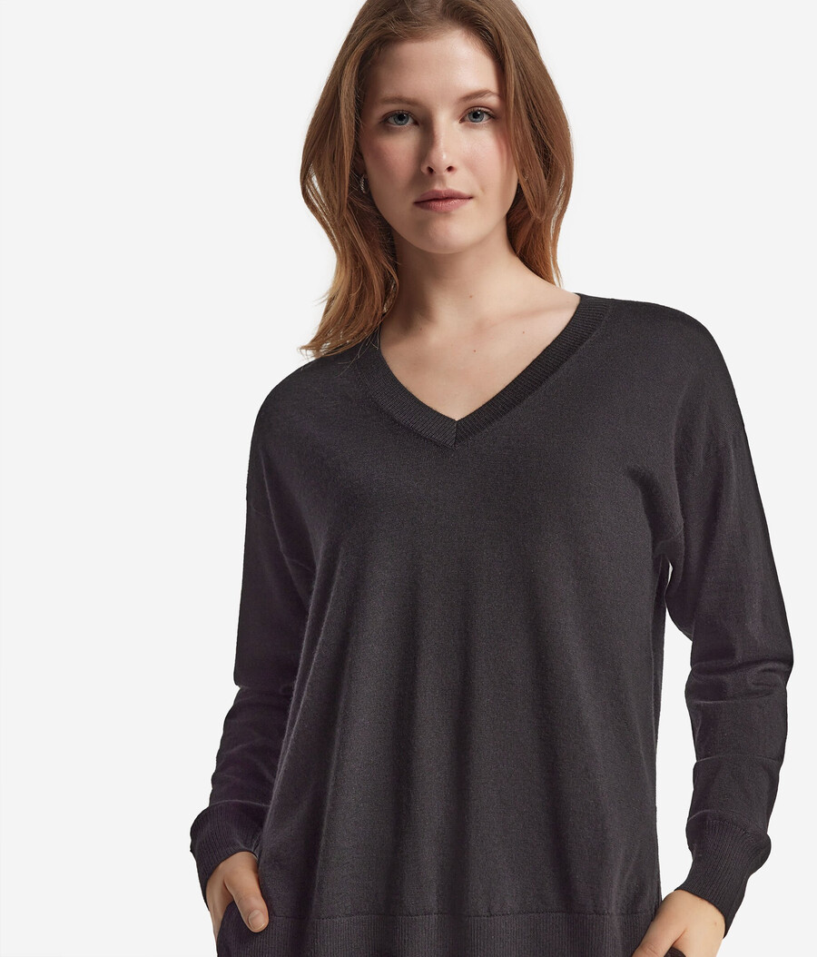 kaschmirpullover mit v-ausschnitt und schlitzen
