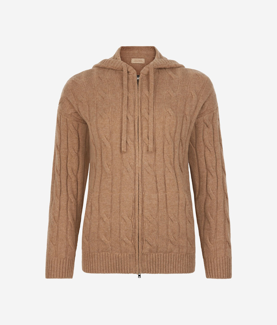 zopfstrick-sweatshirt aus ultraweichem kaschmir mit reißverschluss