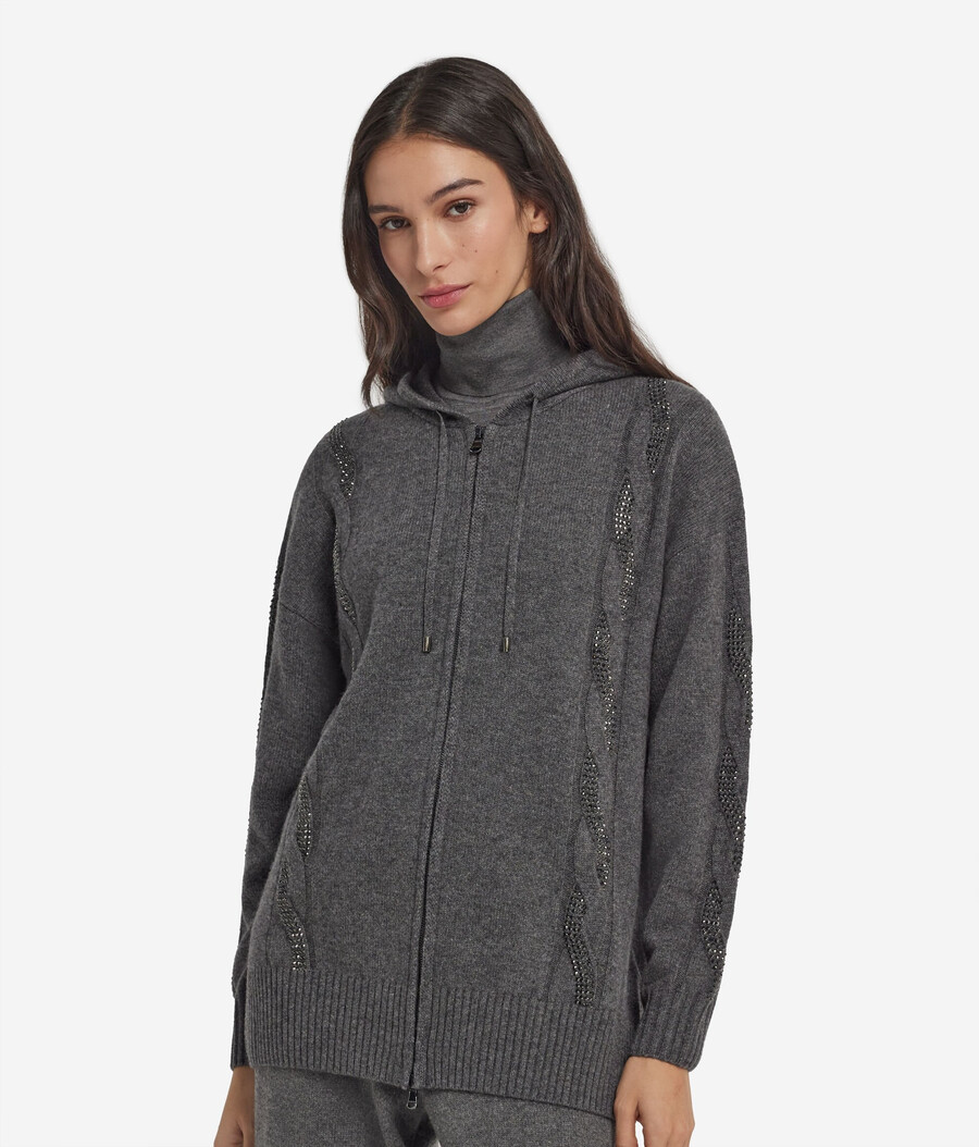 ultraweiches kaschmir-sweatshirt mit zopfmuster und strasssteinen
