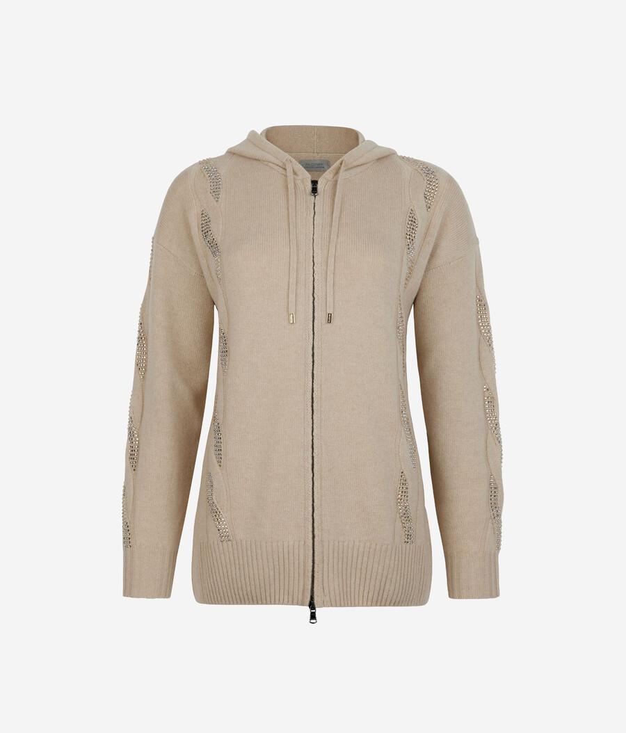 ultraweiches kaschmir-sweatshirt mit zopfmuster und strasssteinen