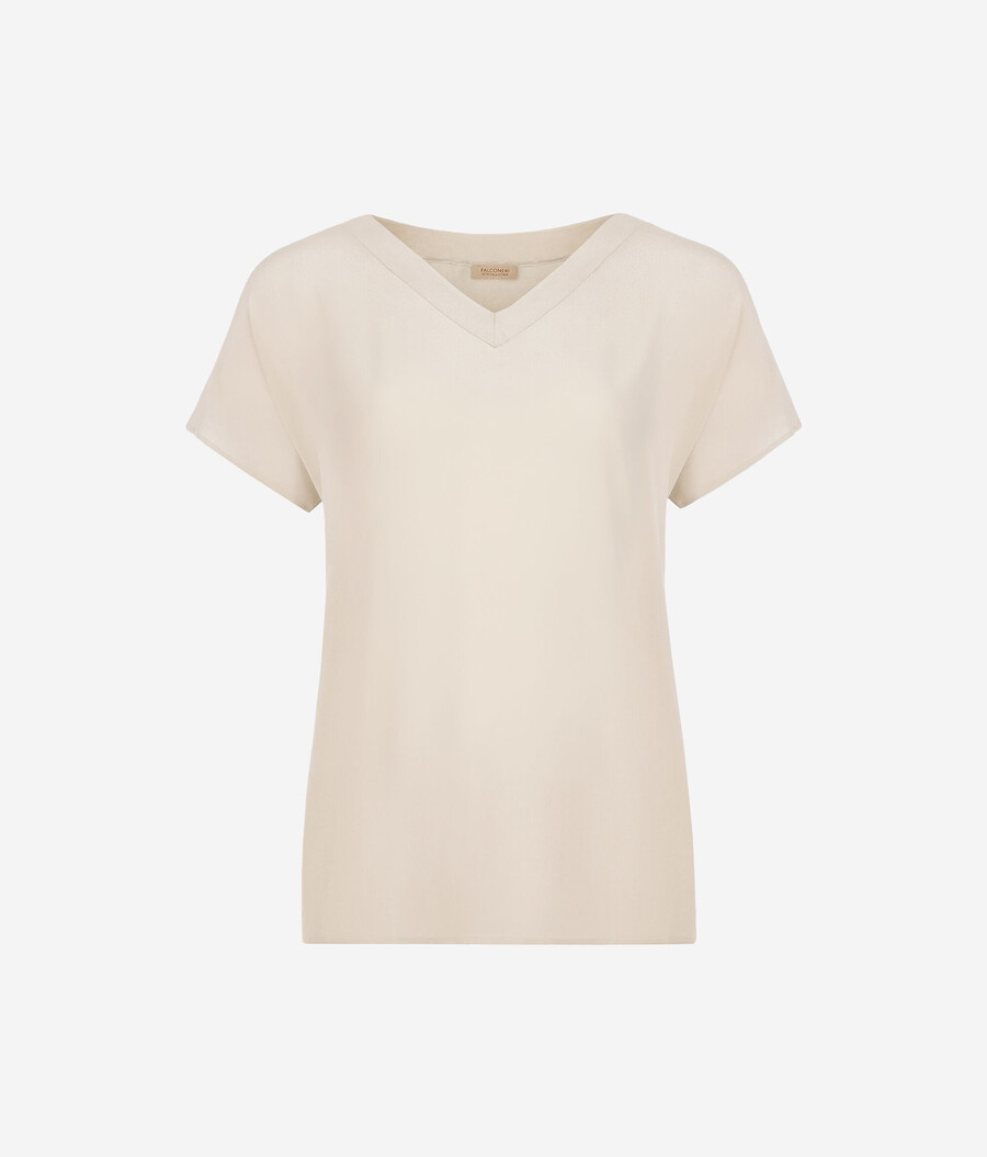 seiden-kimono-t-shirt mit v-ausschnitt