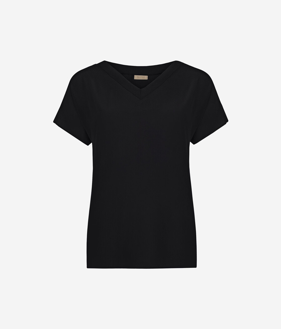 seiden-kimono-t-shirt mit v-ausschnitt
