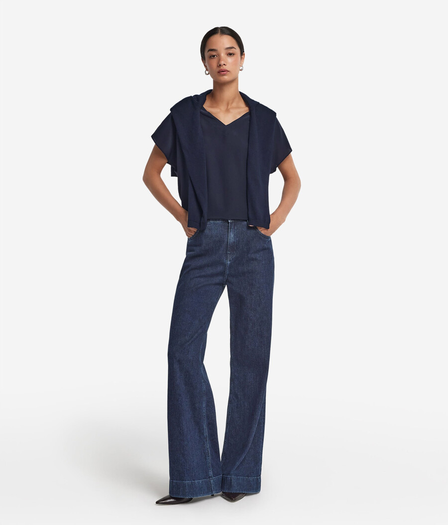 seiden-kimono-t-shirt mit v-ausschnitt