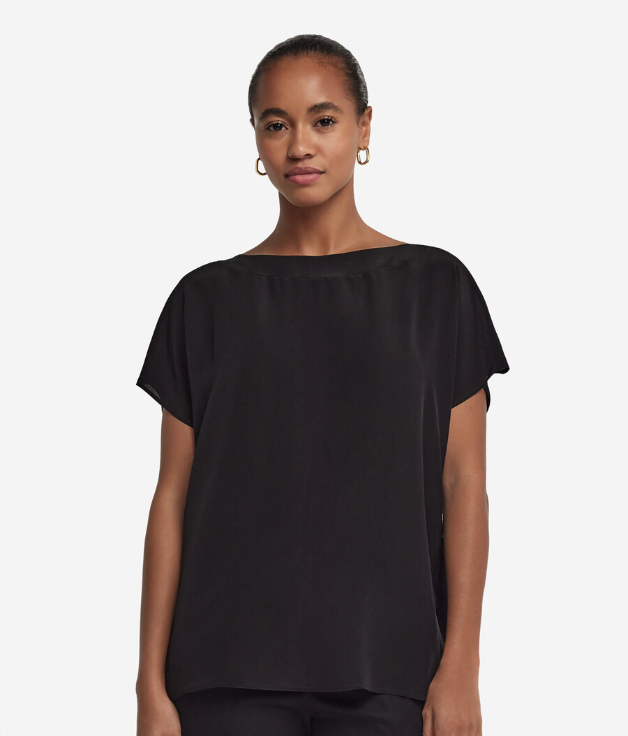 seiden- und modal-t-shirt mit u-boot-ausschnitt