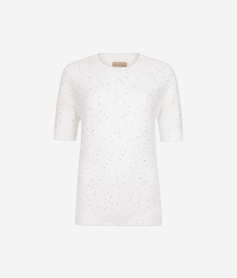kurzärmeliges t-shirt aus baumwolle und mikro-pailletten