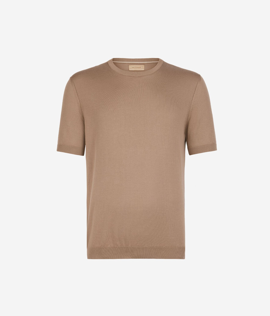 frisches baumwoll-t-shirt mit kurzen Ärmeln und rundhalsausschnitt