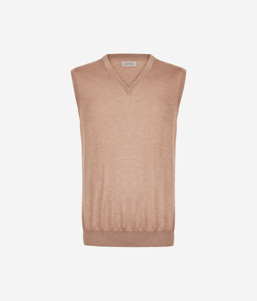 Ärmelloser pullover aus ultrafeinem kaschmir mit v-ausschnitt