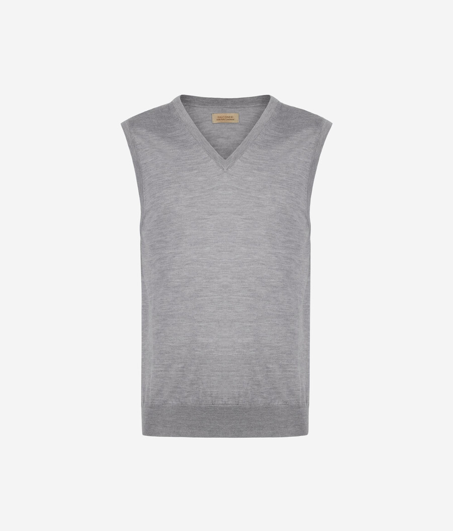 Ärmelloser pullover aus ultrafeinem kaschmir mit v-ausschnitt