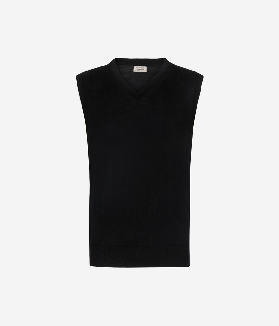 Ärmelloser pullover aus ultrafeinem kaschmir mit v-ausschnitt