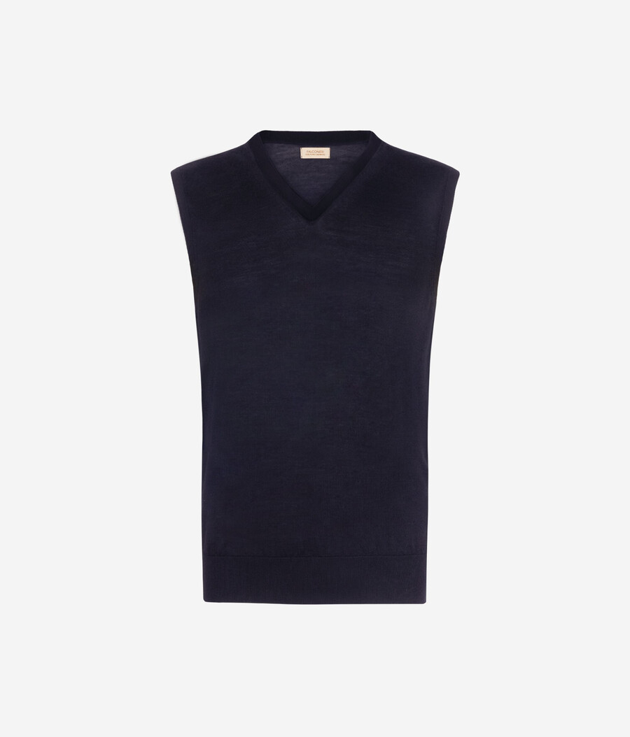 Ärmelloser pullover aus ultrafeinem kaschmir mit v-ausschnitt